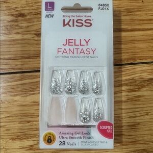 Kiss Press-On Nails with Silver Glitter with rhinestones